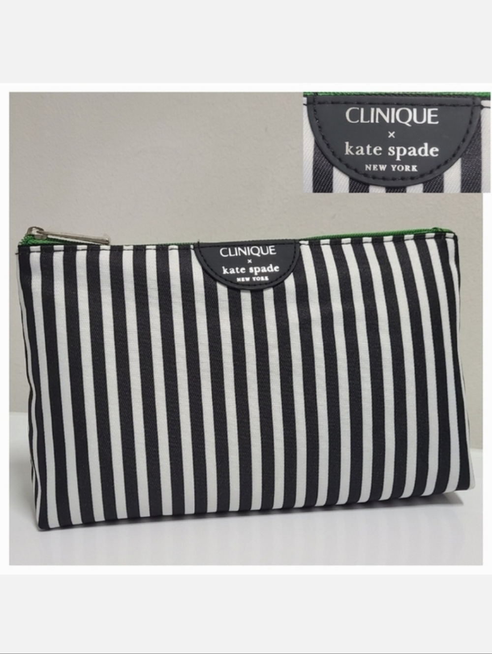 Kate Spade New York X Clinique Black Stripe & Green Dot Make-up Accessory Bag